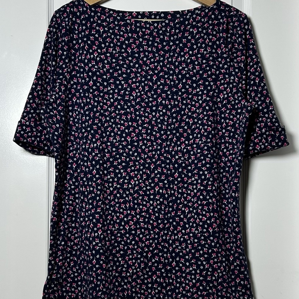 Lauren Ralph Lauren Navy Pink Ditsy Floral Rose Bud Top Cottagecore Preppy Style